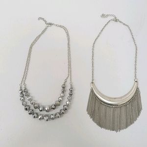 Silver necklace bundle short fringe beads